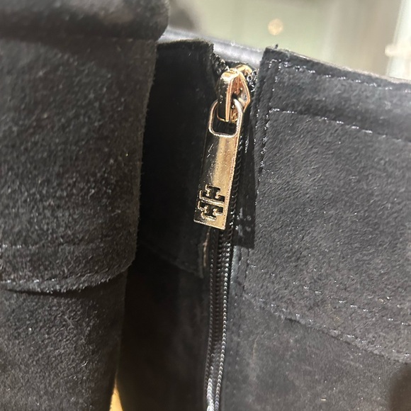 Tory Burch Black Suede below Knee Logo Boots - Picture 3 of 12
